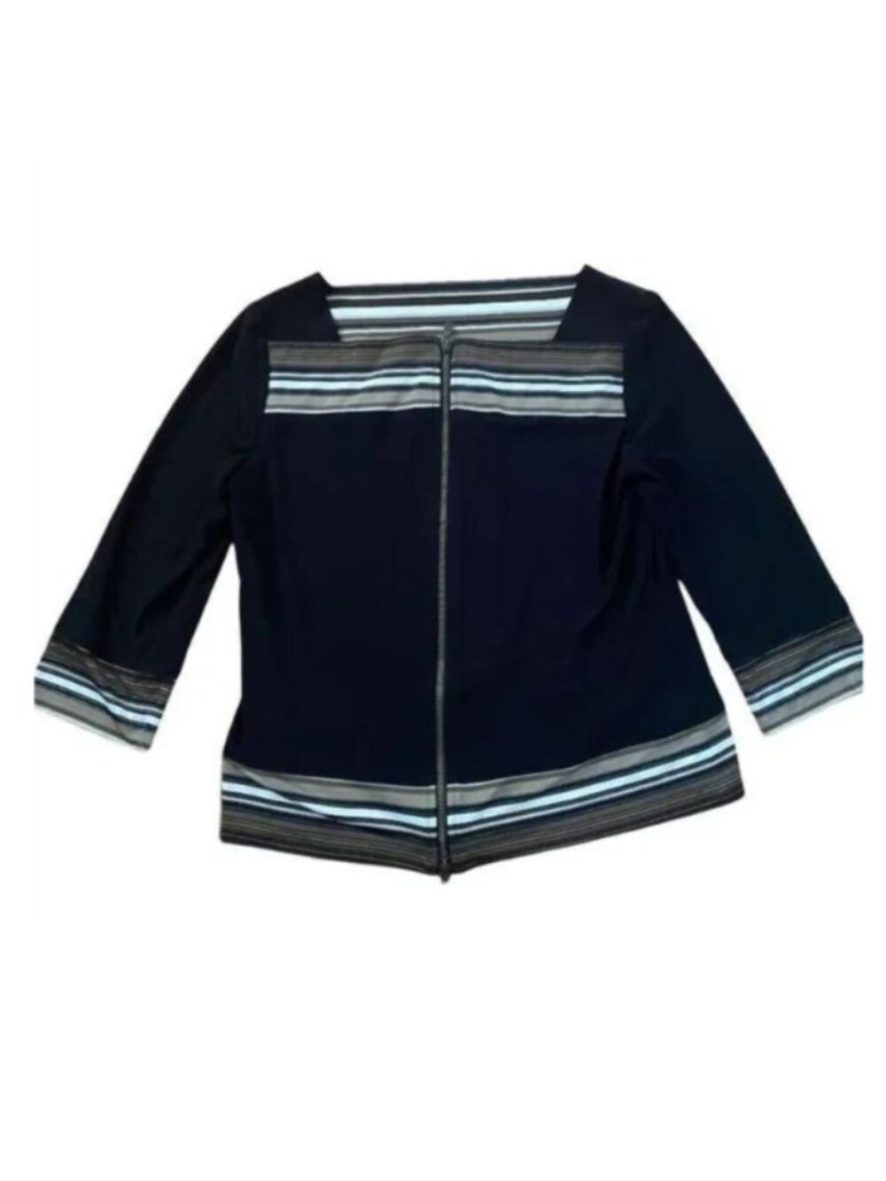 Joseph Ribkoff Women's Black Square Striped Neck Full Zip Jacket, Size 12